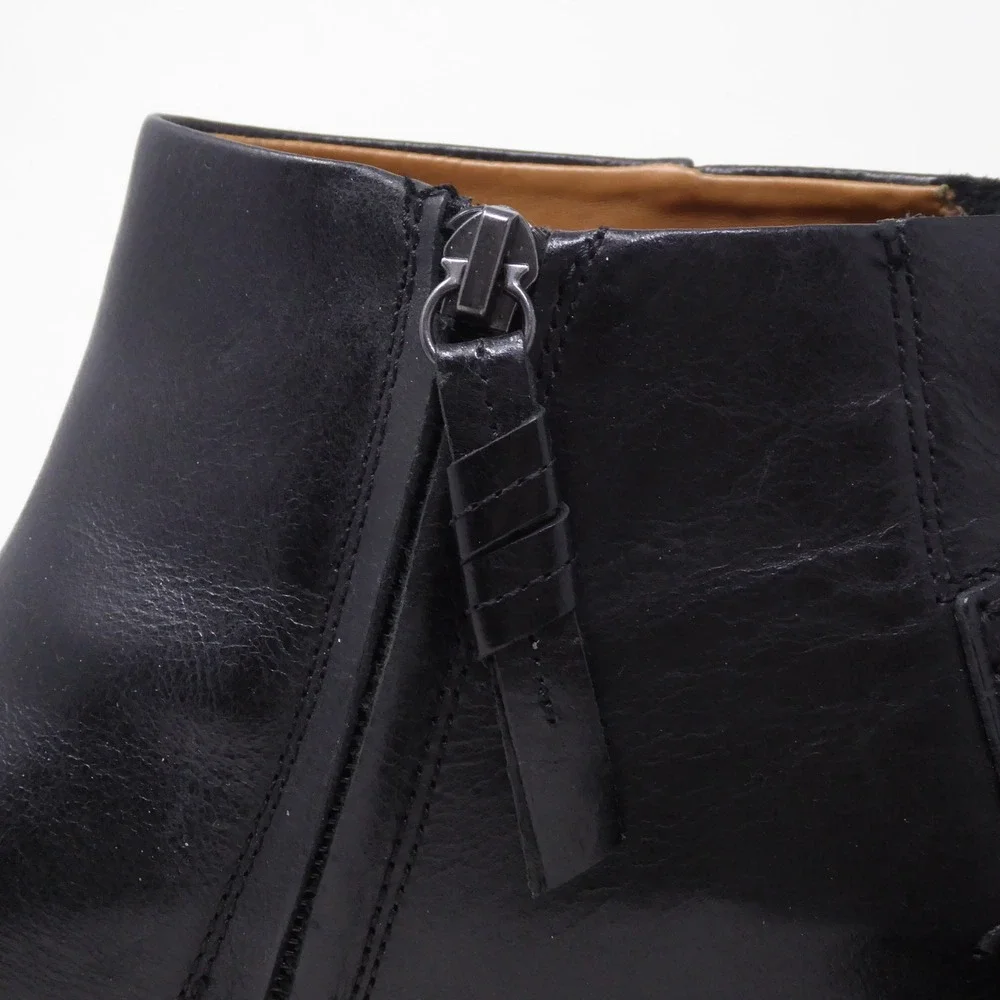 Franco Sarto Nemi Women Ankle Boots Black Leather Side Zip Block Heel 8M